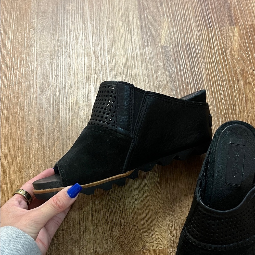 Sorel Black Suede Peep-Toe Mules - Picture 4 of 6